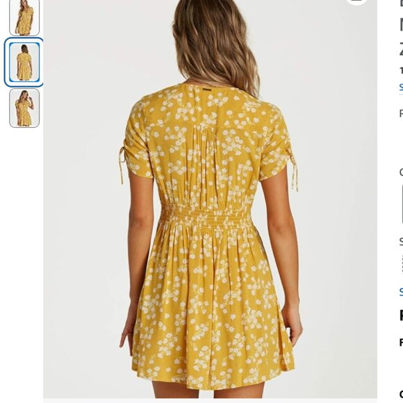 Billabong Twirl Twist Mini Dress Yellow Women's Teen Small Summer Button Front - Picture 2 of 15